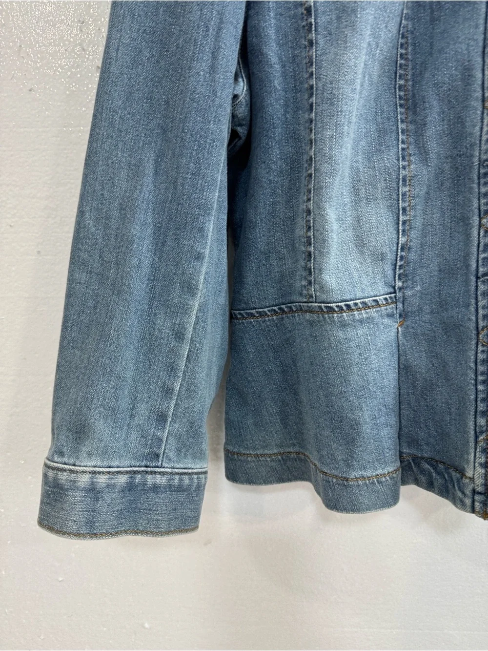 LOFT Denim Jacket Blue Mandarin Collar Peplum Button Front Jean size 12